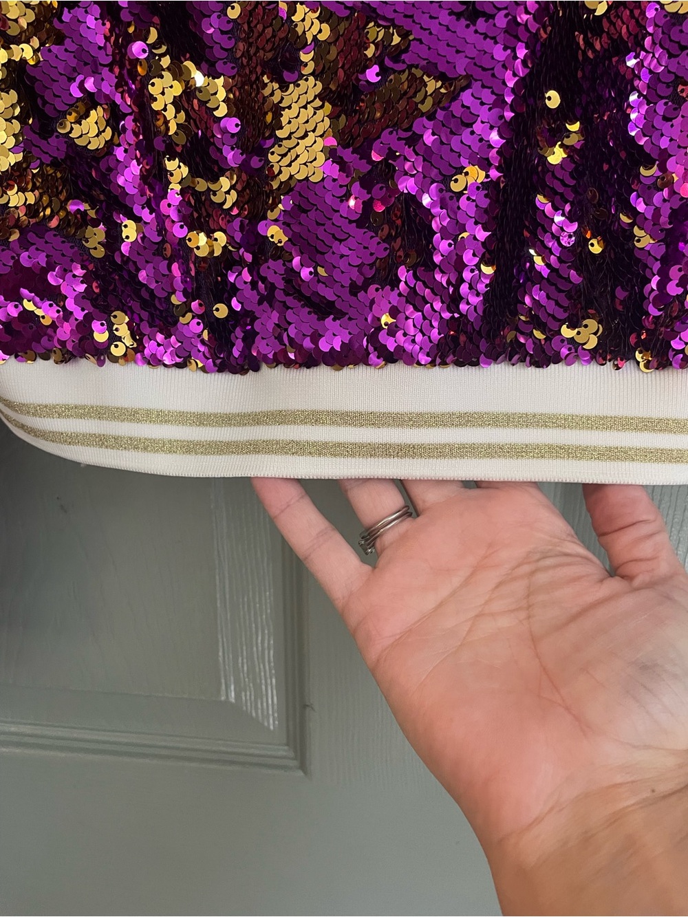 Purple & Gold Sequin Bomber Jacket - Women LSU Size L Gameday Mardi Gras - Picture 5 of 9